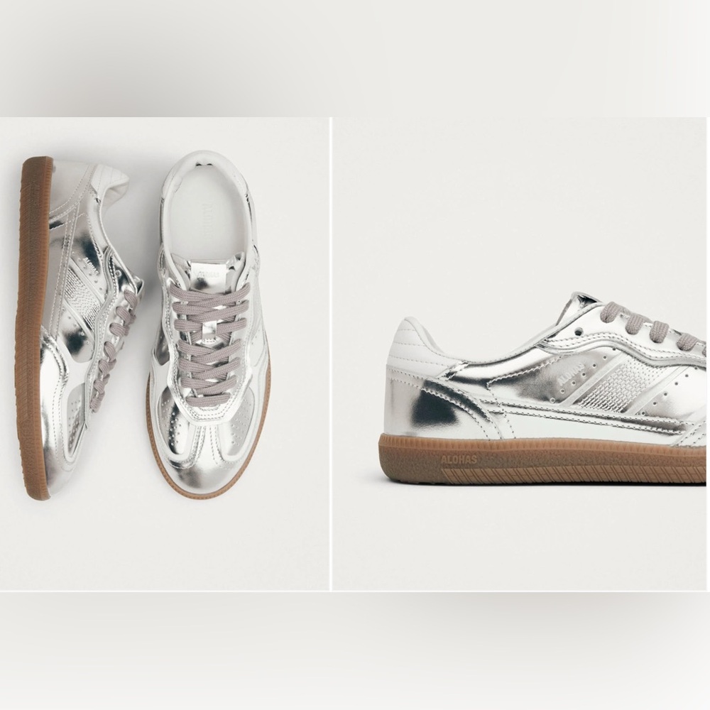 Alohas Rife Shimmer Silver Cream Leather Sneakers - Picture 2 of 3